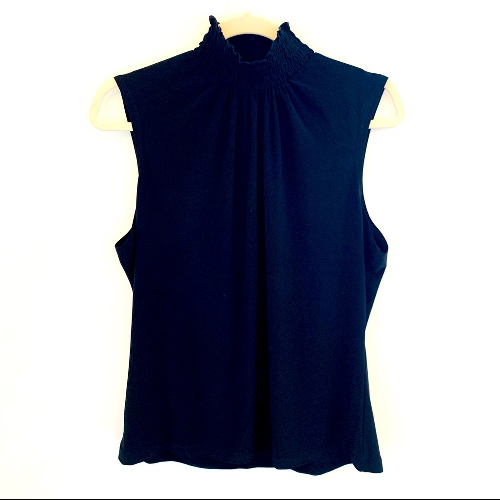 Sere Nade black sleeveless top pucker turtleneck